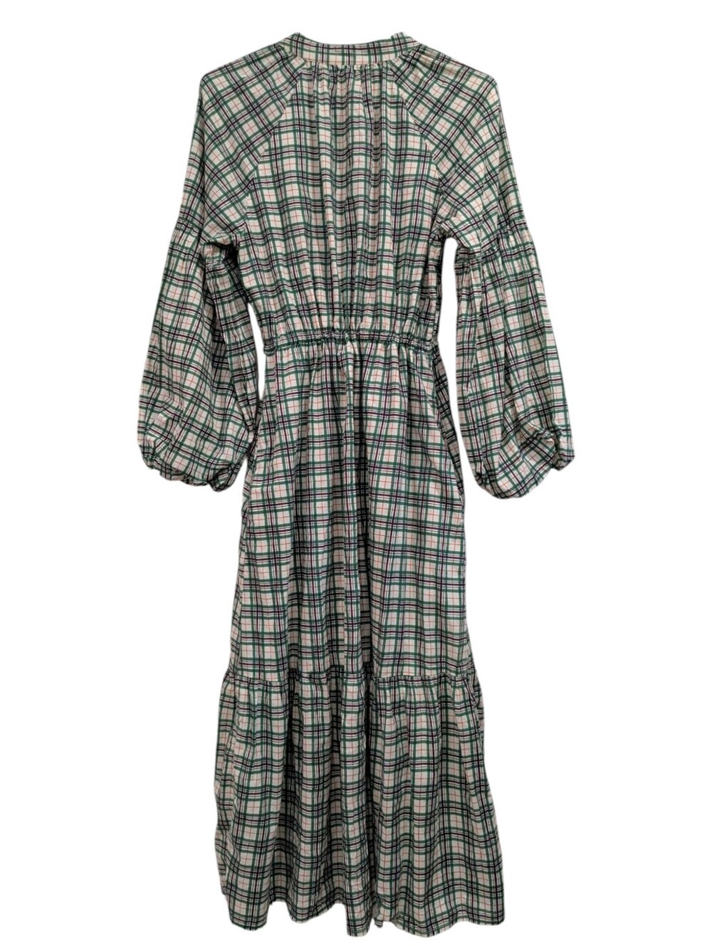 Olivia James The Label Harper Dress Cotton Evergreen Plaid Midi Maxi Size M - Picture 3 of 5